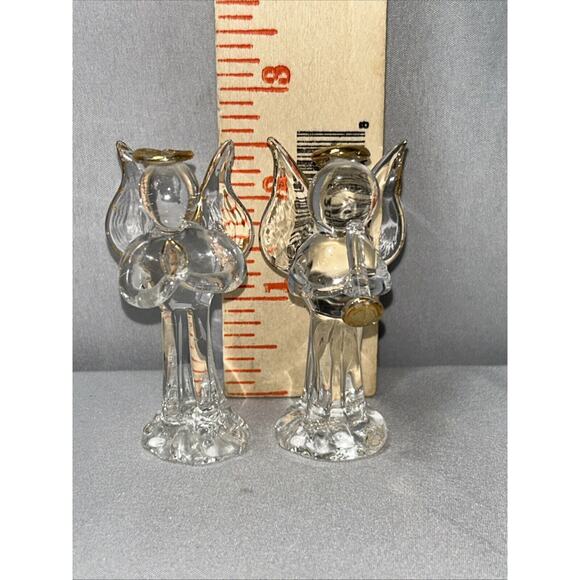 2 Blown Glass Gilded Standing Angel Decor Ornaments Clear Handmade Glass - Picture 7 of 7